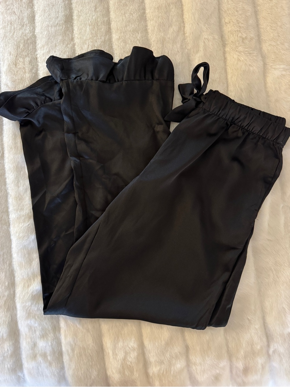 NWT Victoria’s Secret Black Satin Wide-Leg Pants with Ruffles